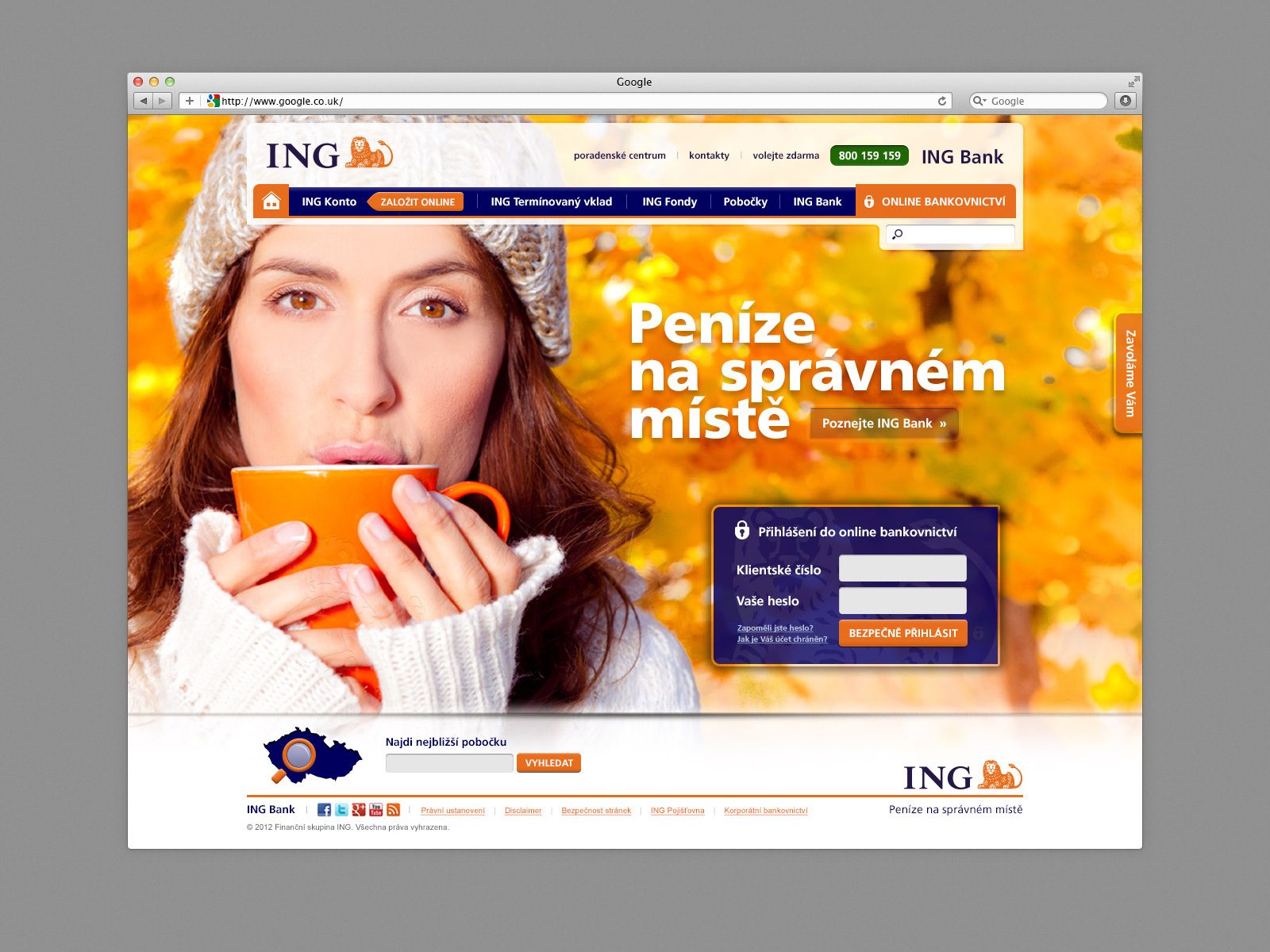 Homepage ING Bank v prohlížeči