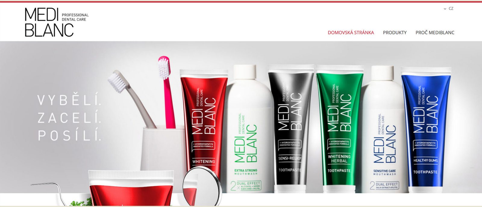 Web MEDIBLANC, homepage s produktovou řadou